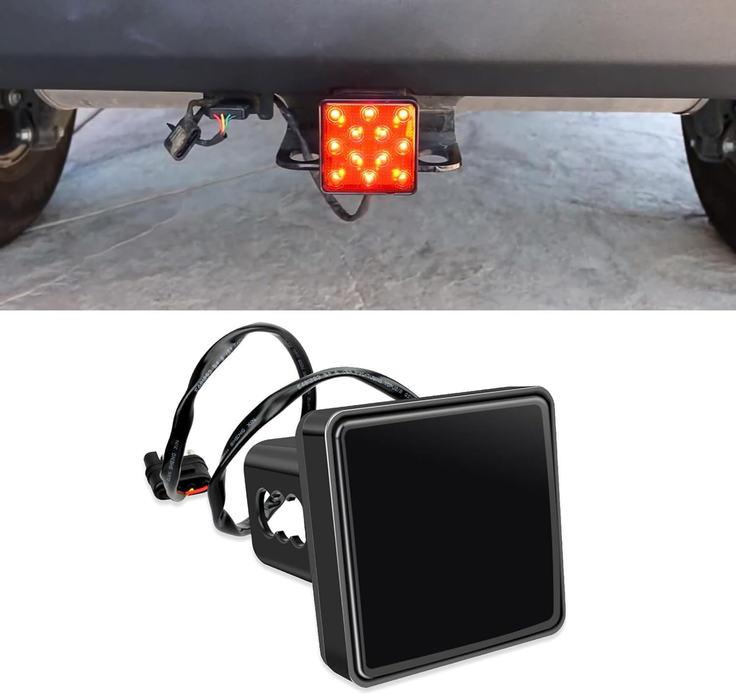 UGSHY 1 PC Trailer Hitch Lights with 15 Leds, 3.2In Super Bright Square Waterproof Vehicle Tail Light Replacement, Universal Durable Automotive Brake Light Accessories for Truck SUV RV (Black)