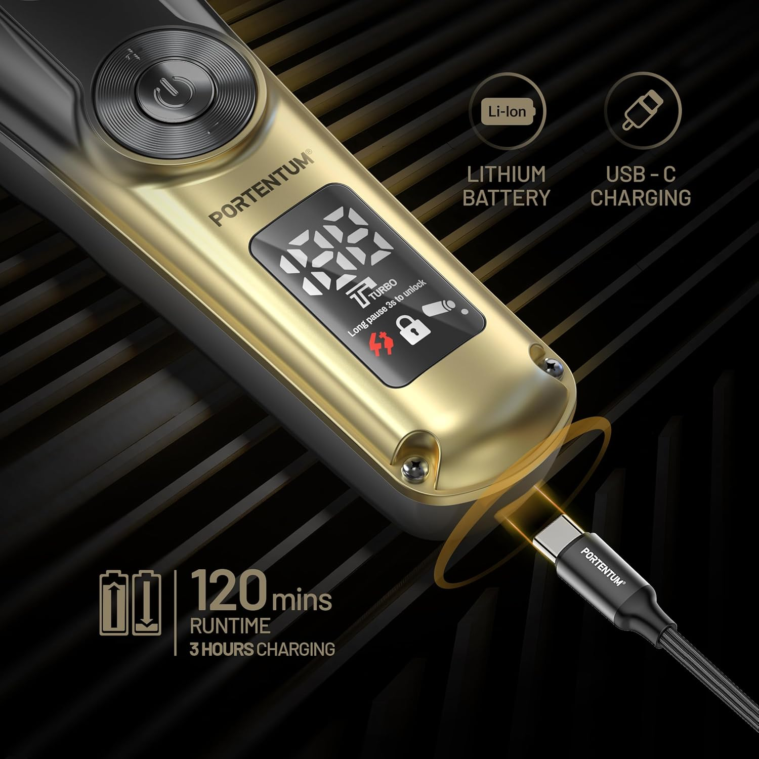 PORTENTUM Professional Hair Trimmer - Set of 21 - LED - Men'S Beard Trimmer - Trimmer for Face and Body - Beard Trimmer - 6 Attachments - 7 Comb Attachments - USB-C - Compact Storage Station image number 4