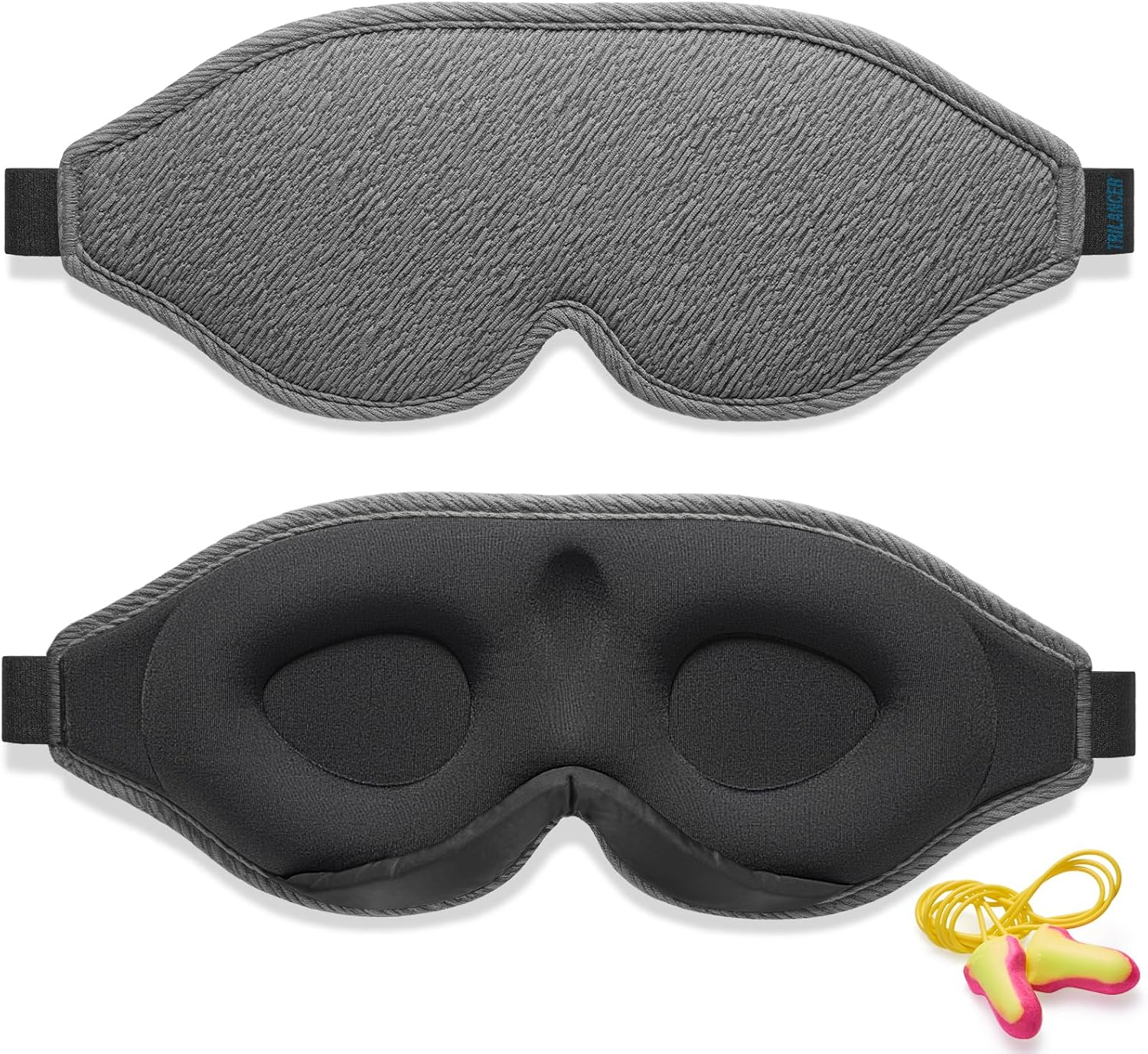 2025 Innovative Sleep Mask for Men and Women, Trilancer 3D 100% Light Blocking Design, Comfortable Eye Mask, Blackout Blindfold for Sleeping, Nap, Meditation, Travel, with Earplugs (Black)