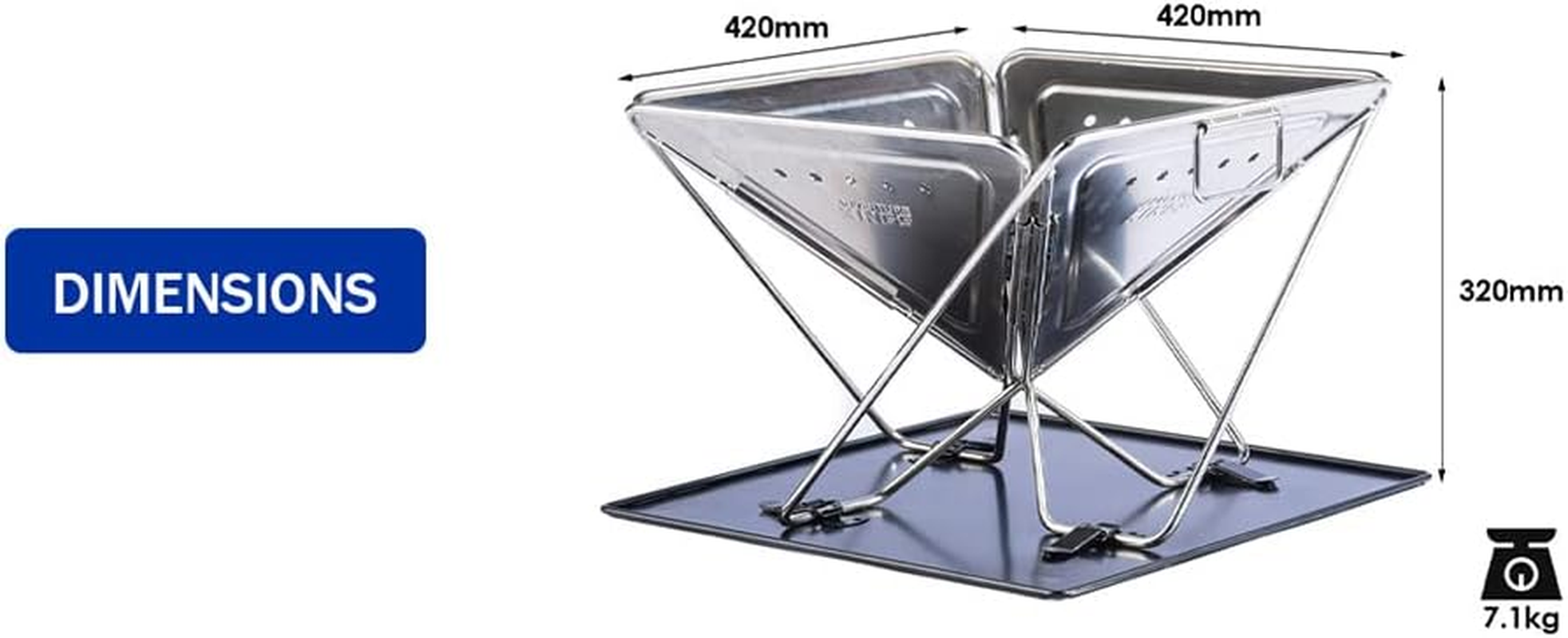 KINGS Portable Stainless Steel Folding Firepit 42 X 42 Cm Height 32Cm Has Baseplate and Storage Bag image number 5