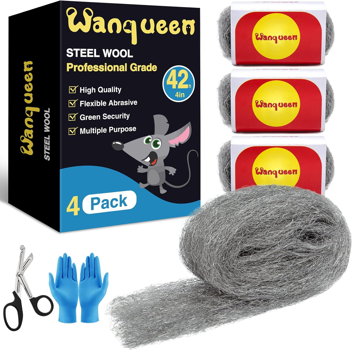 Steel Wool Mice Control 4'' * 42' Total Rodent Control Fill Fabric, Steel Wool Pads Mouse Blocker, Hole Filler Keep Mice Away from Holes Wall Cracks Gaps(4 Rolls) - Copper image number 6