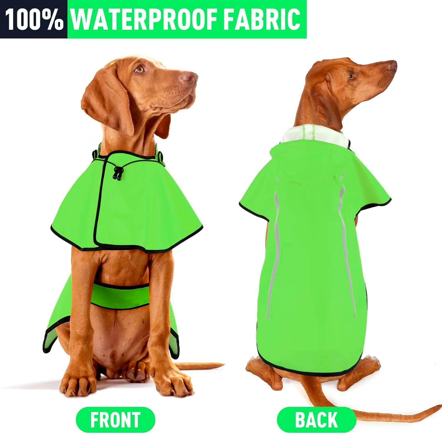 Flashseen Dog Raincoat Waterproof Dog Rain Jacket with Strip Reflective & Leash Hole Winter Dog Vest Warm Rain Coats for Dogs image number 3