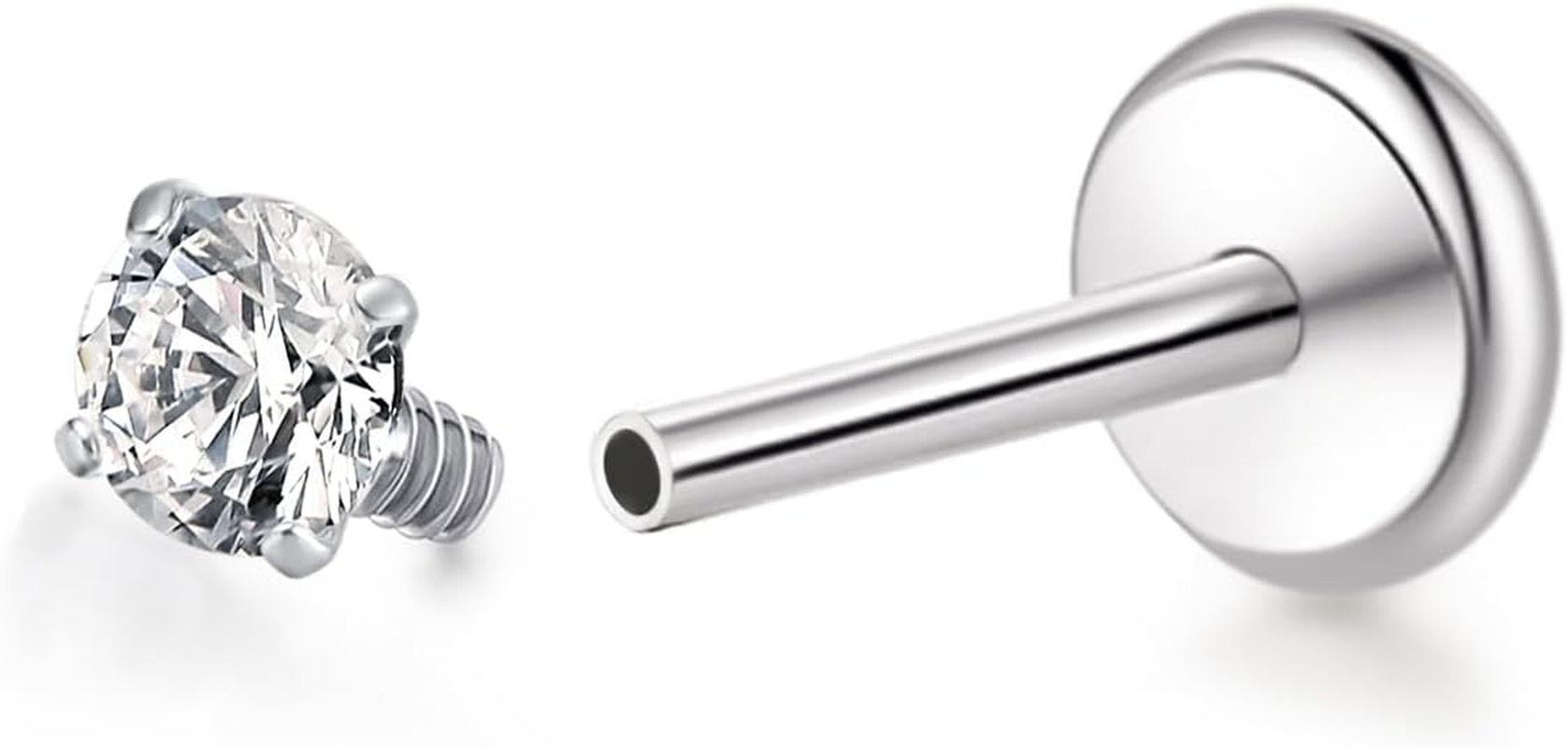 Limerencia Titanium Hypoallergenic Piercing Jewelry - 18G 6Mm 8Mm 10Mm for Tragus,Helix,Conch,Cartilage,Nose,Lip,F136 Implant Grade Flat Back Internally Threaded Earrings