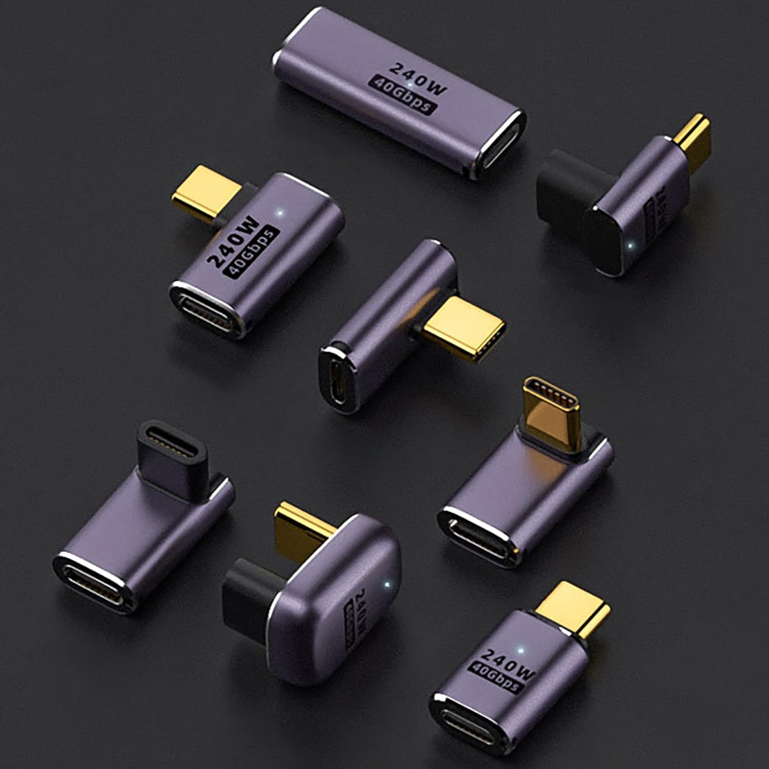 Tunghey 8Pack USB C to USB C Adapter Kit, USB C 90 Degree U Shape Adapter 240W, 40Gbps, Male to Female Extender with 8K Video Support USB 4 Cable for Laptop, Tablet and Phones Various Angles image number 6