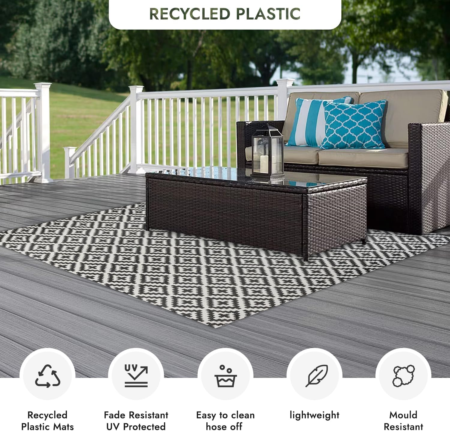 Outdoor Rug - Diamond Black and Grey Square (300 X 300 Cm) image number 3