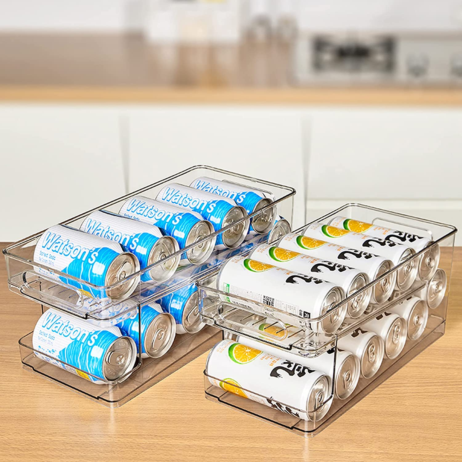 Fridge Rolling Can Dispenser 2-Tier Beer Can Organiser Soda Can Dispenser for Fridge Kitchen,Beer Rack for Kitchen Cupboard Pantry Cabinets Refrigerator Freezer Organisation