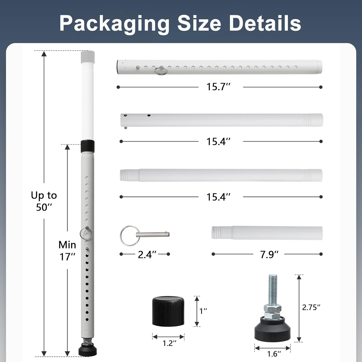 DIIG Sliding Door Security Bar，17.7-50.5Inch Adjustable Locking Window Safety Bar with Rubber Tips,Diameter 1Inch Window Security Bar for Home Apartment （White） image number 5