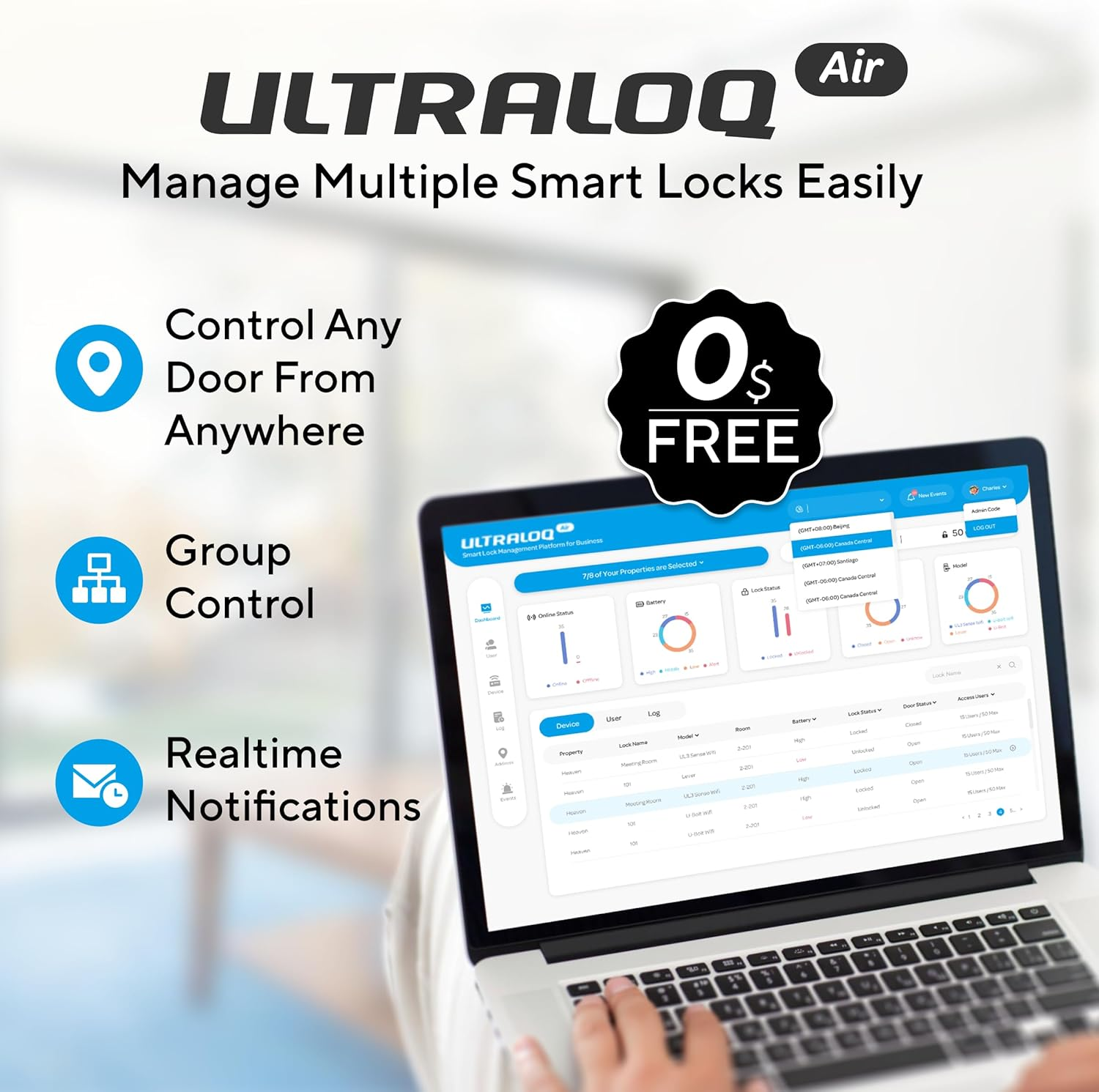 ULTRALOQ Latch 5 Smart Lock - Built-In Wifi Smart Fingerprint Door Lock - Biometric Keyless Entry Door Lock with App - Digital Keypad Door Handle Lock - Smart Locks for Front Door - App Remote Control image number 5