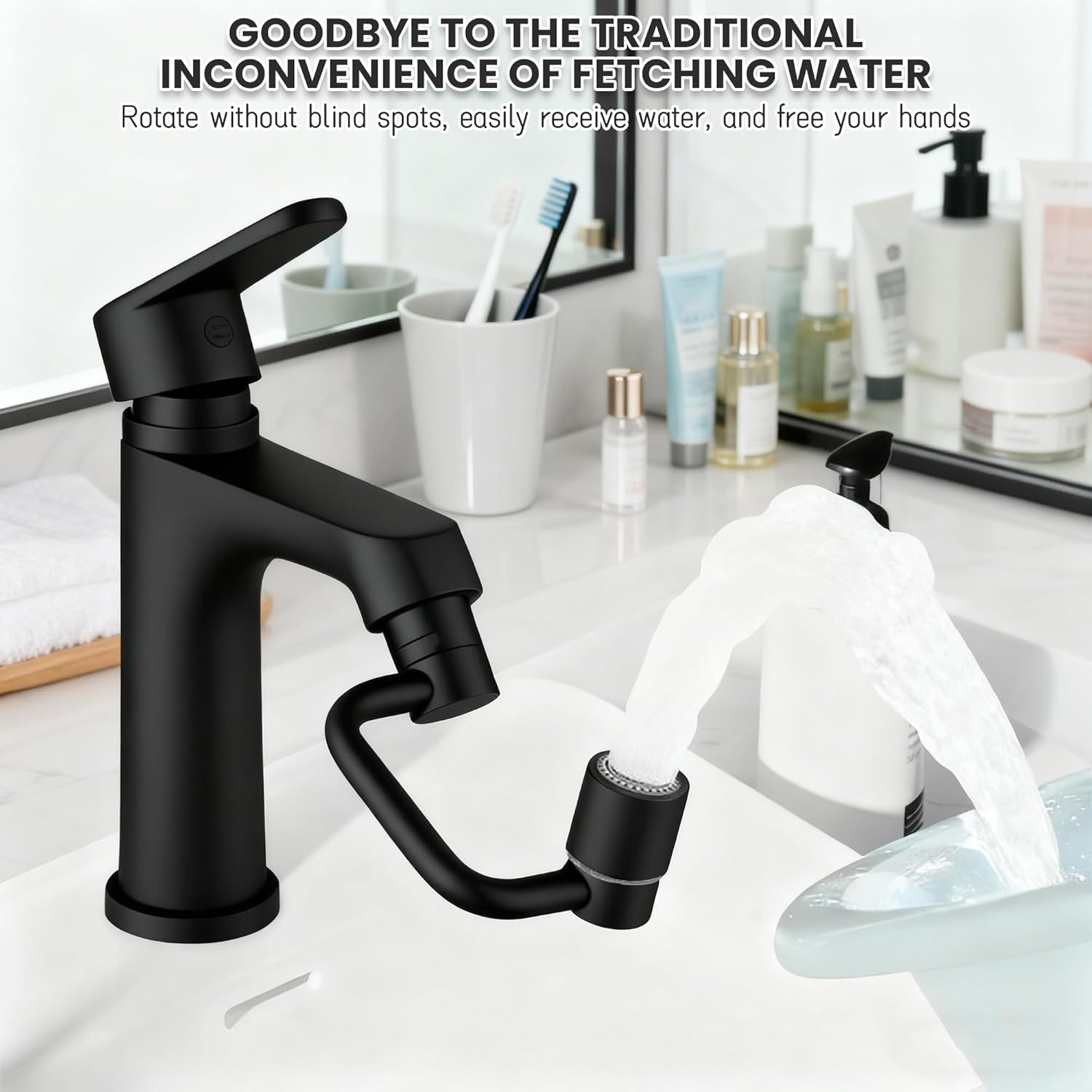 Emesak 1080&deg; Rotating Faucet Extender for Bathroom Sink, Easy Install Adjustable Swivel Spout, Multifunctional Universal Robotic Arm for Washing Hands, Hair, Face image number 6