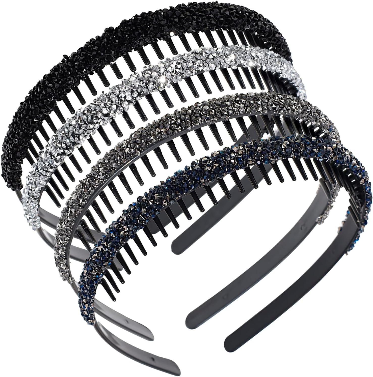 Black Silver Grey Dark Blue Rhinestone Headband for Women, with Teeth, Non-Slip Headband image number 4