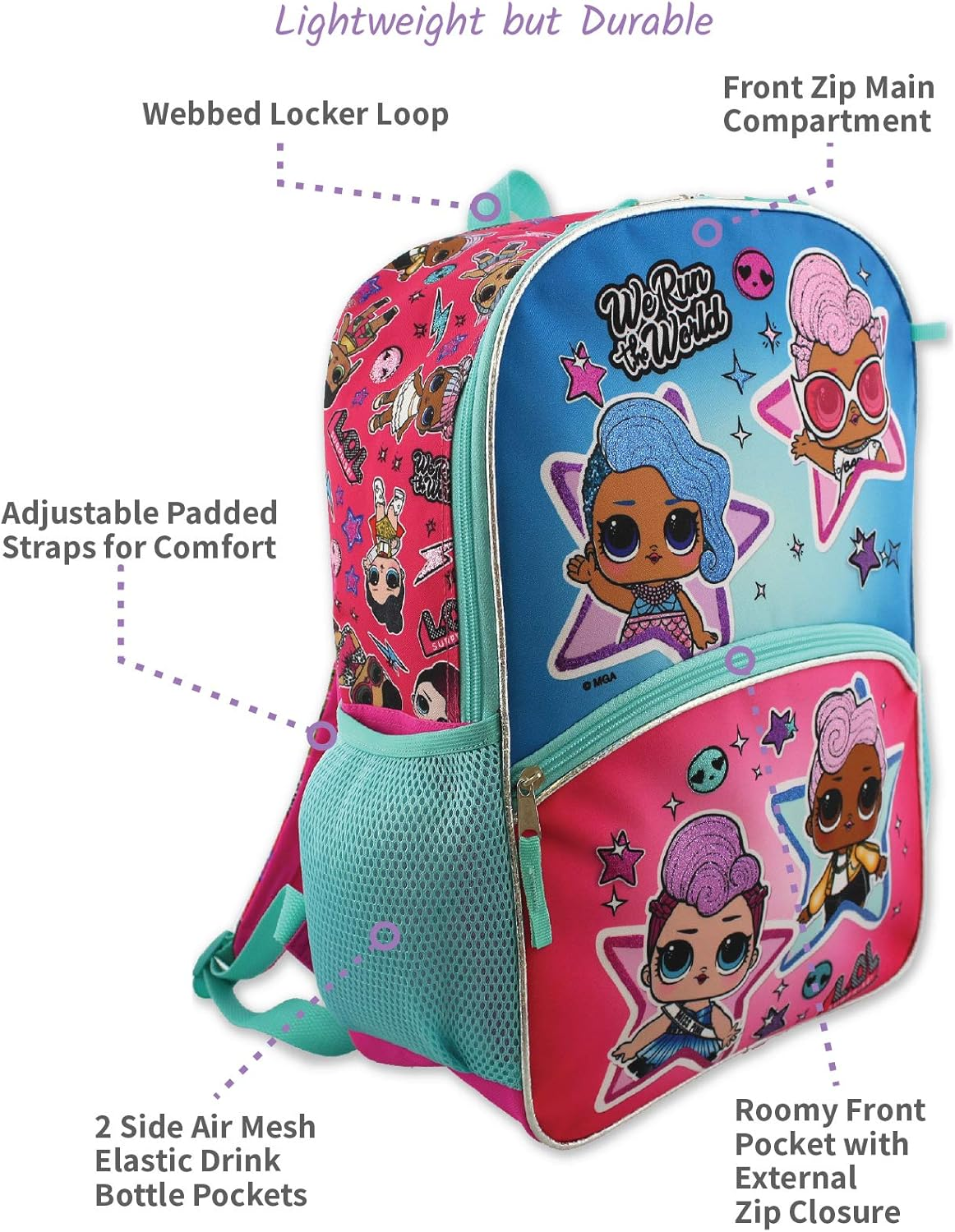 L.O.L. Surprise! Dolls Girls 16" Backpack 5 Piece School Set image number 6