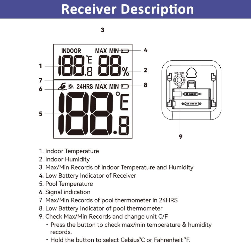 Pool Thermometer, Wireless Pool Thermometer Floating Easy Read, Pool Thermometer for Swimming Pool Hot Tubs Pond Test Kits & Thermometers Screen 360 Degree Visibility White Not Included image number 4