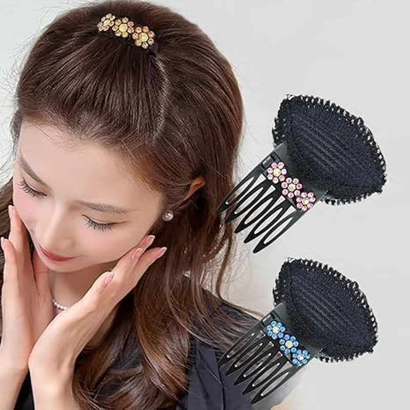 MIVES 4Pcs Rhinestone Flower Puff Hair Head Cushion Invisible Fluffy Hair Pad, Mixed Color, 4 Count image number 2