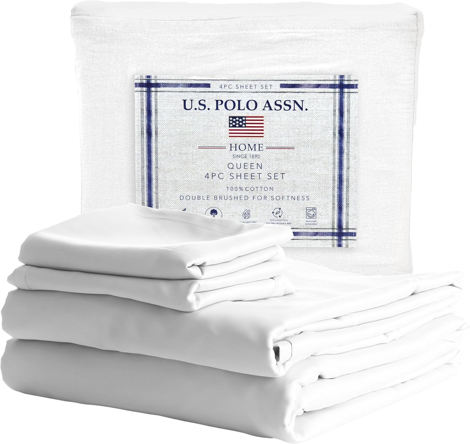 U.S. Polo Assn. 144TC 4PC COTTON SHEET SET
