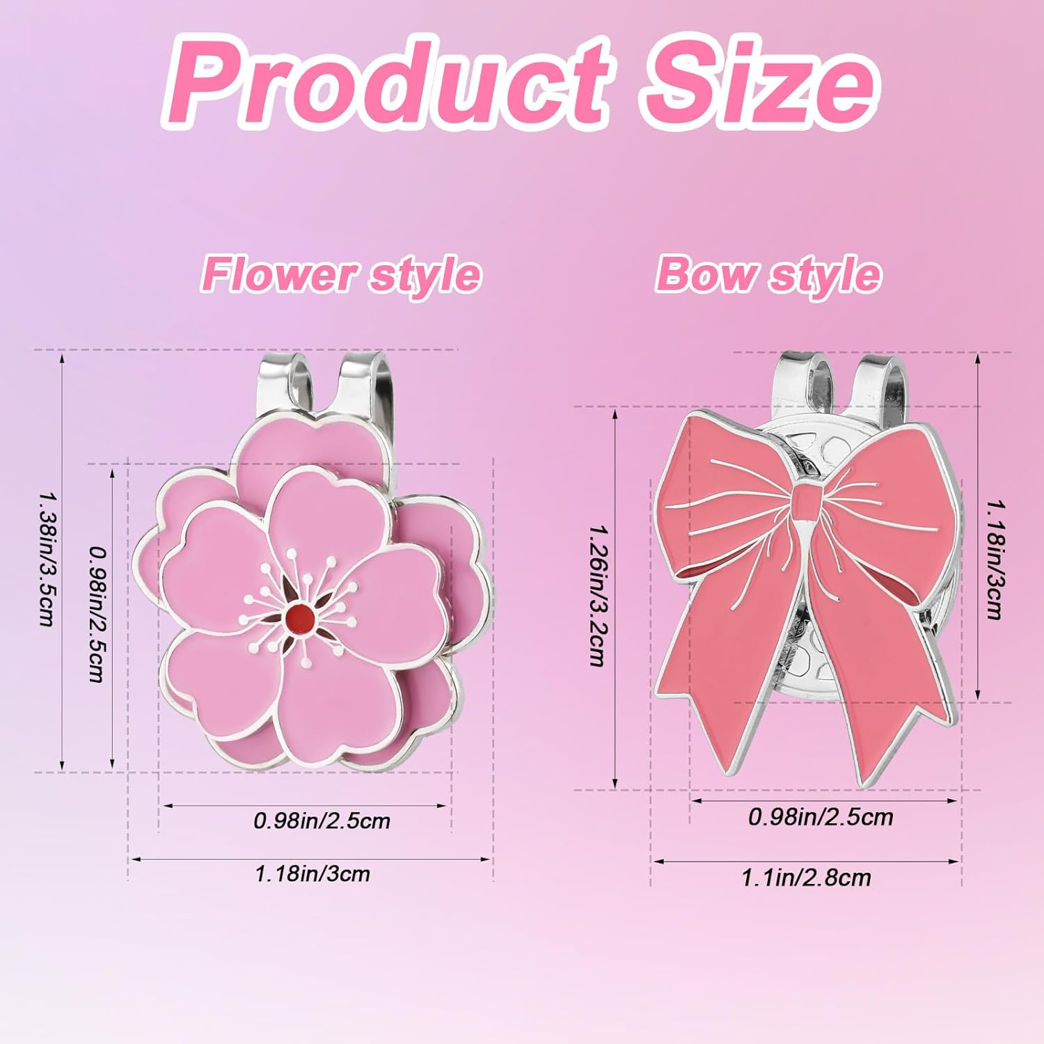 2Pcs Magnetic Golf Hat Clip Set, Pink Magnetic Golf Ball Marker Hat Clip Ball Marker Accessories for Men Women Golfer(Bow & Flower Style) image number 3