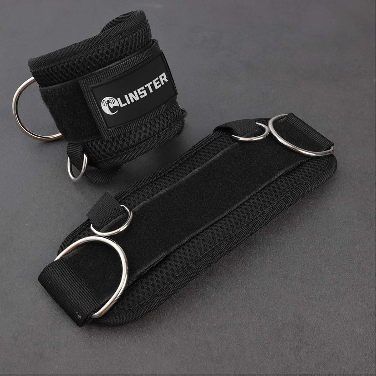 LINSTER Foot Straps Cable Pull for Pulley Fitness with Fixed Rope, Kickbacks Foot Strap with 4 D-Rings and Neoprene, (Pack of 2) Ankle Straps for Women and Men Glutes and Leg Training