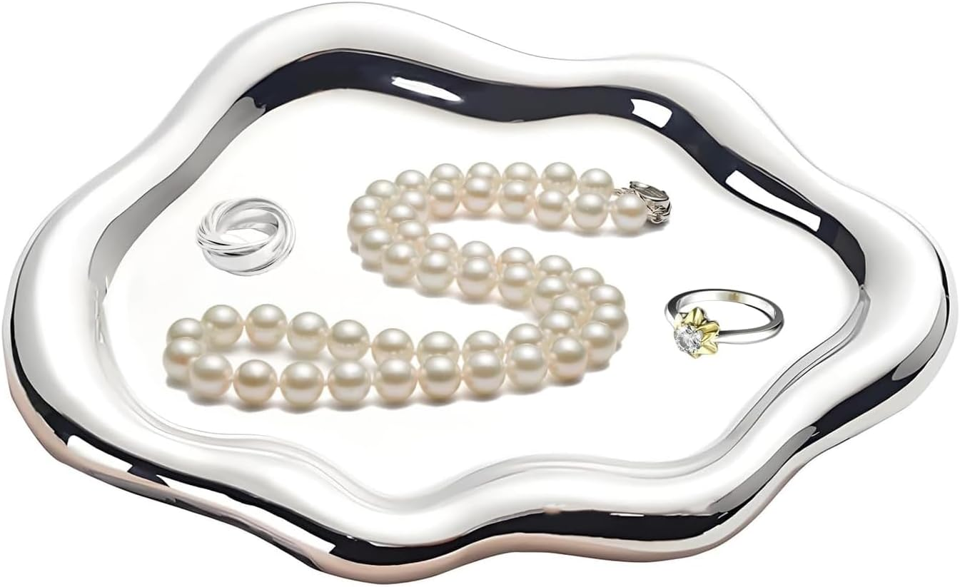 Xiaaofea Chubby Cloud Shape Ceramic Jewelry Dish Trinket Tray, Elegant Ring Necklace Organizer & Perfume Holder, Decorative Bedside Tabletop Decor, Jewelry Tray, Trinket Tray, Aesthetic Vanity Decor