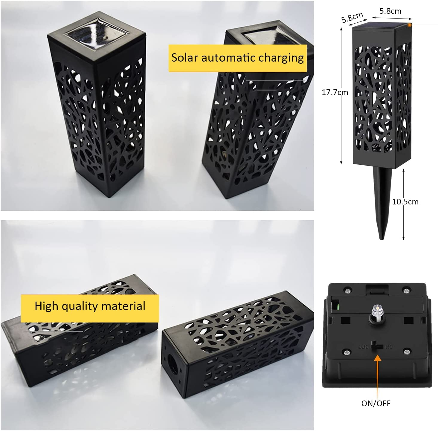 Jusisfone 6 Pack Solar Powered Decorative Black LED Garden Path Lights for outside Front Yard, Garden, Yard; Automatic Halloween Christmas Decorations Landscape Lighting for Patio