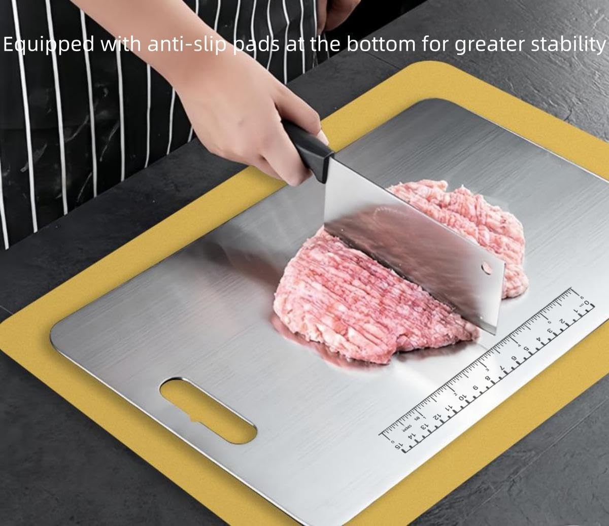 9SHOME 4PCS Stainless Steel Chopping Board, Thickened Cutting Boards for Kitchen, Double Sided Food-Grade Hanging Kitchen Pastry Board with Silicone Mats for Meat Fruit and Vegetable, 1.5Mm Thick image number 2