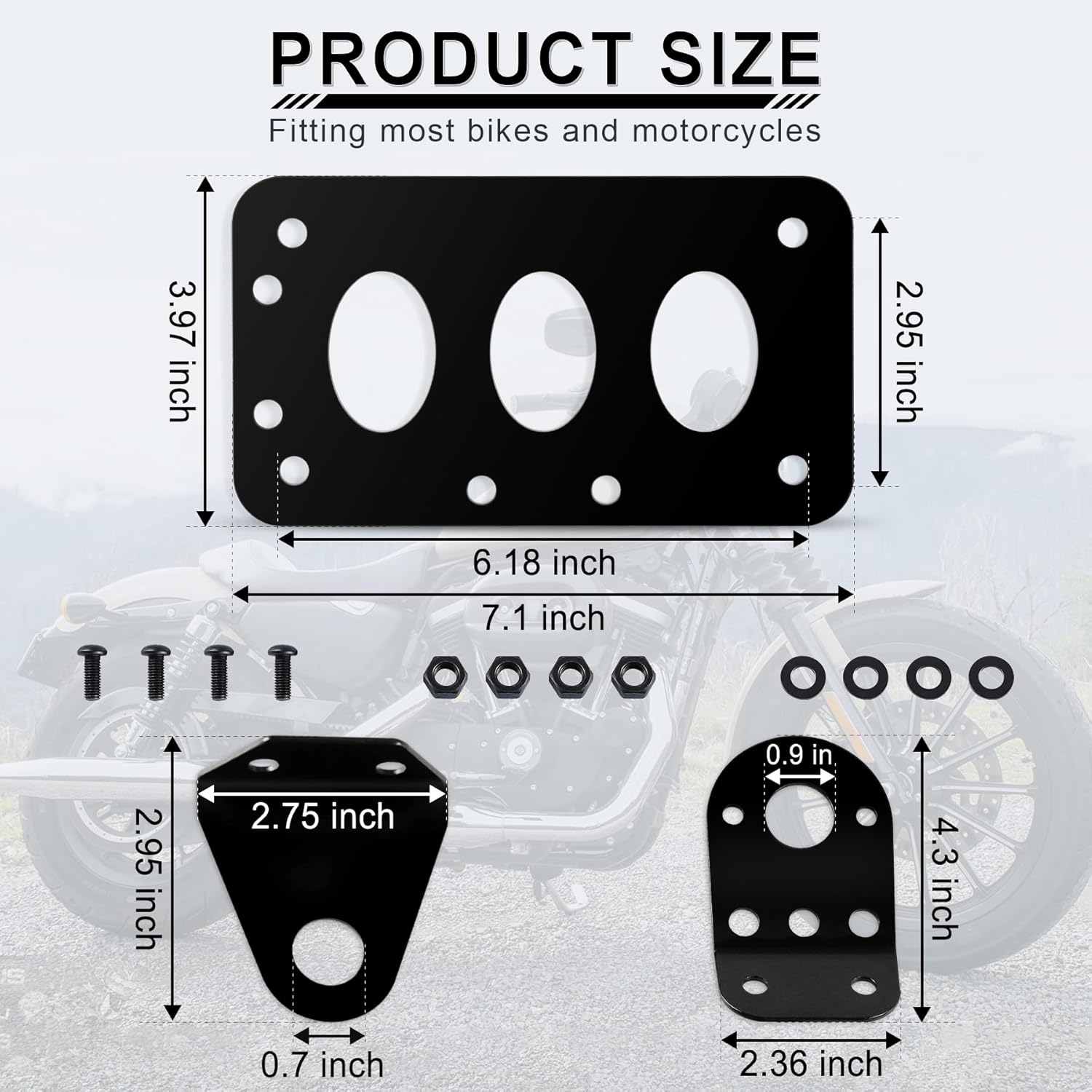 Livtee Motorcycle Side Mount License Plate Bracket Compatible with Harley Made Aluminum Alloy for Most Bike Motorcycle - Silver,Black image number 6