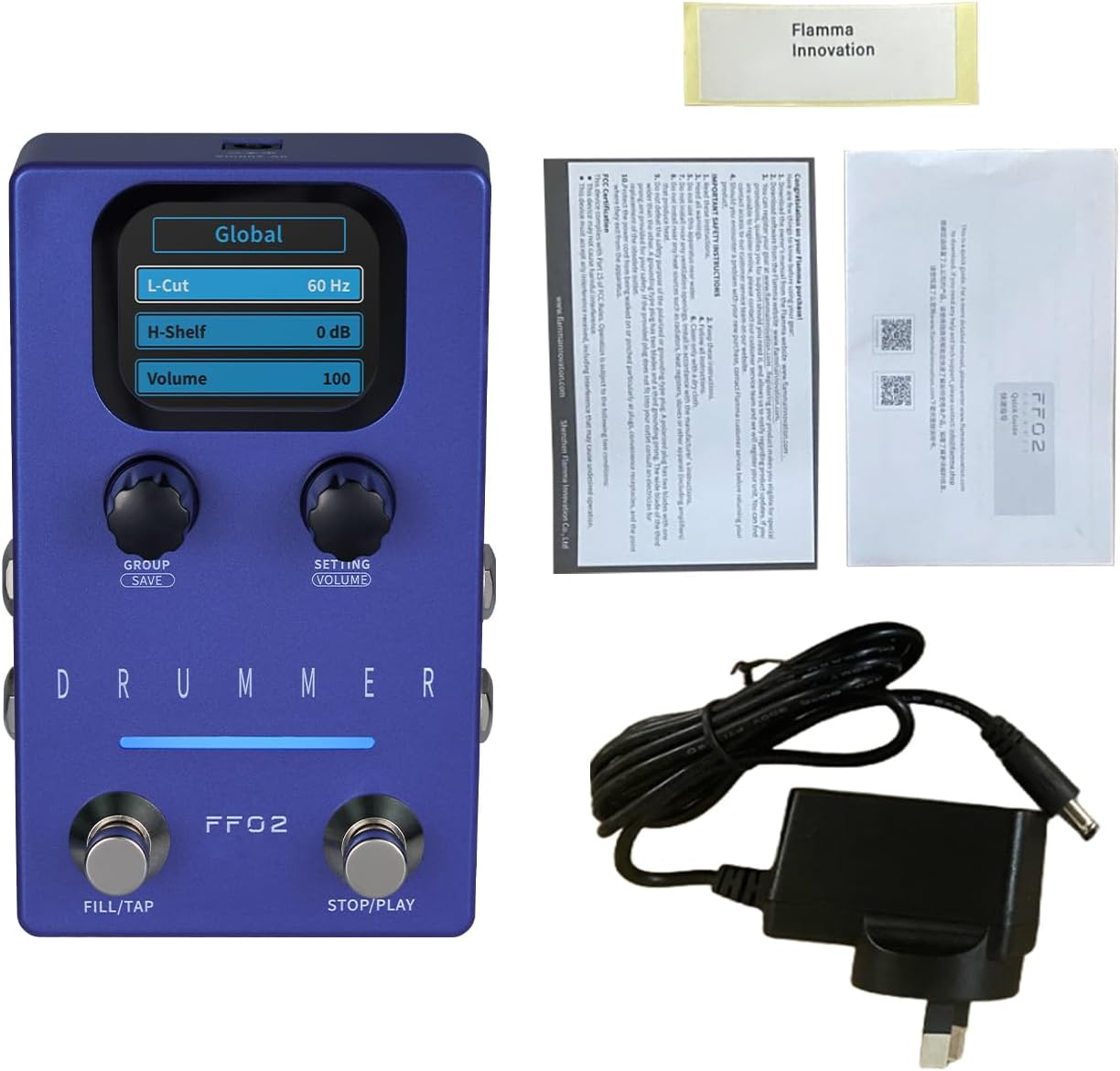 Pyhodi 121 Drum Grooves Rhythmic Guitar Effects Pedal, 66 Customizable Slots, Stereo I O for Live Studio Performance, 11 Styles Drum Machine with Sampling Rate 44.1Khz 16 Bit (AU Plug)