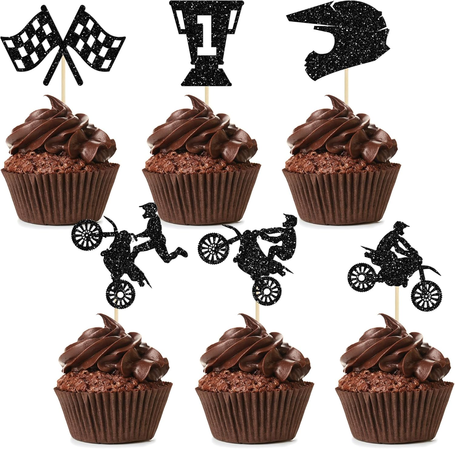 24Pcs Running Cupcake Toppers Black Glitter Sports Fitness Cupcake Picks for Running Theme Boys Girls Birthday Party Cake Decorations Supplies