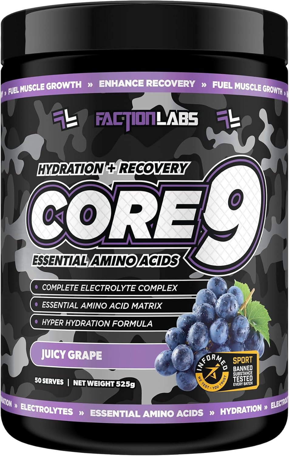 Faction Labs Core 9 EAA - Recovery & Hydration - 50 Serves / 525G - Juicy Grape image number 3