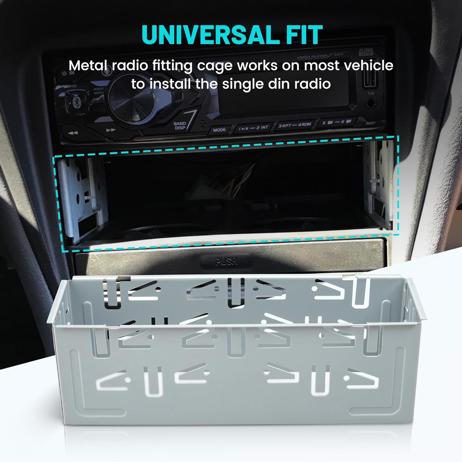 Nuith Universal Single Din Stereo Radio Replacement Fitting Cage Kit, 1 Din Installation Kit, Metal Single Din Radio Mount Cage Bracket image number 6