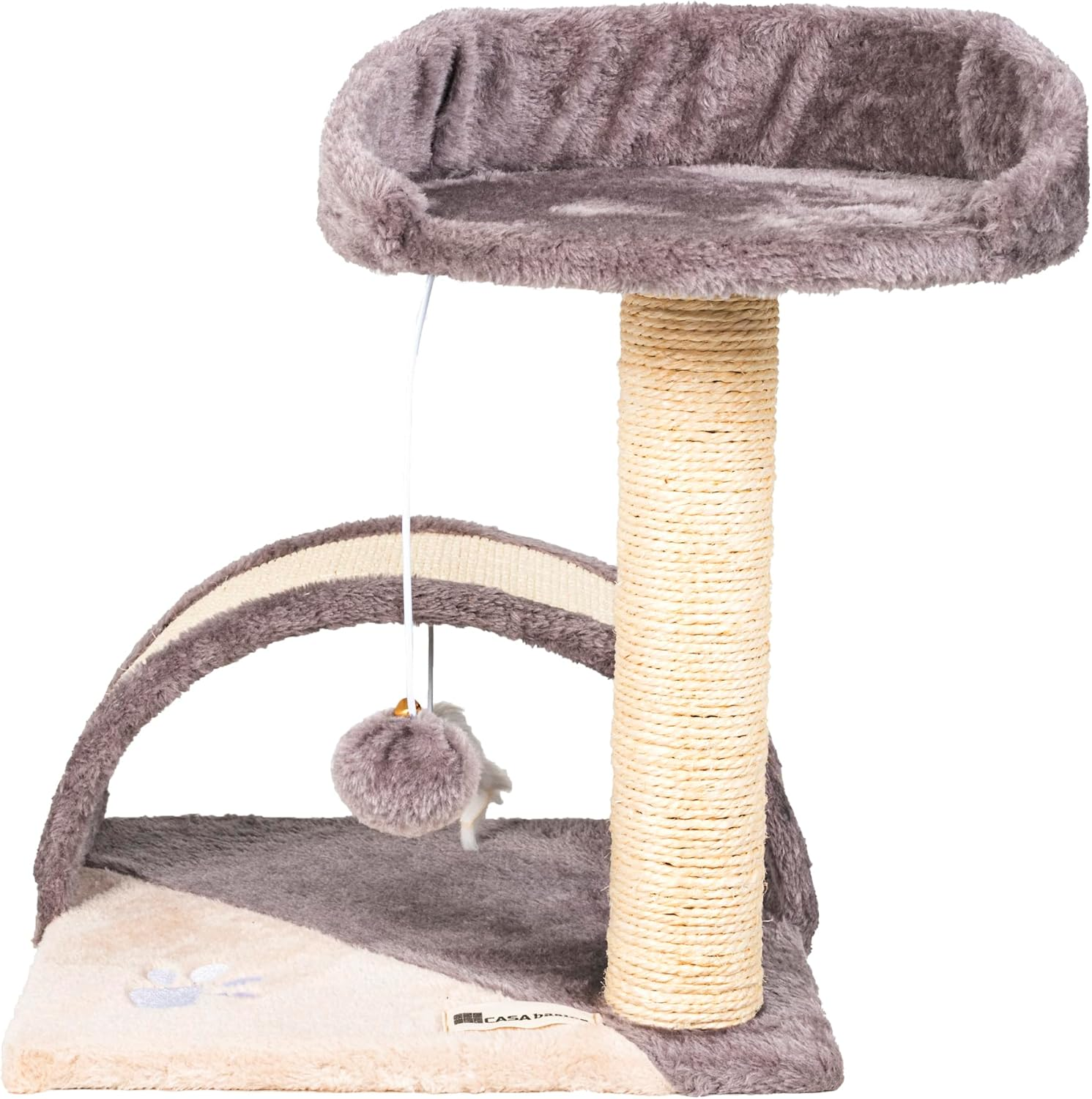 CASA Basics Cat Tree, 45 Cm Height, Compact Design with Scratching Post, Platform, Toys, Activity Trees (Gray and Beige)
