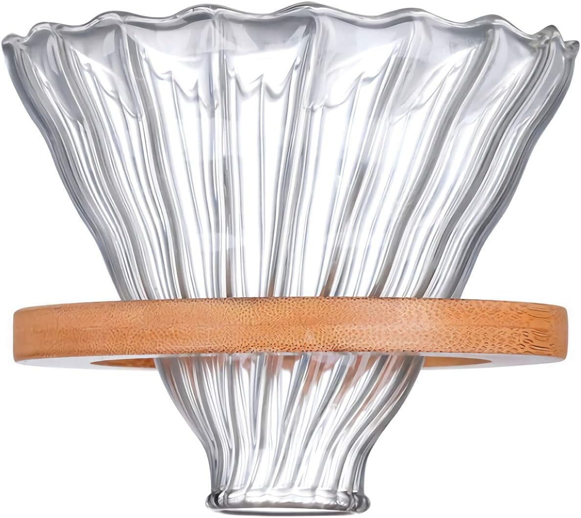 Glass Coffee Dripper, V60 Pour over Coffee Dripper with Bamboo Wood Base, Slow Brewing Accessories for Home Cafe Restaurants, 1-4 Cups image number 6