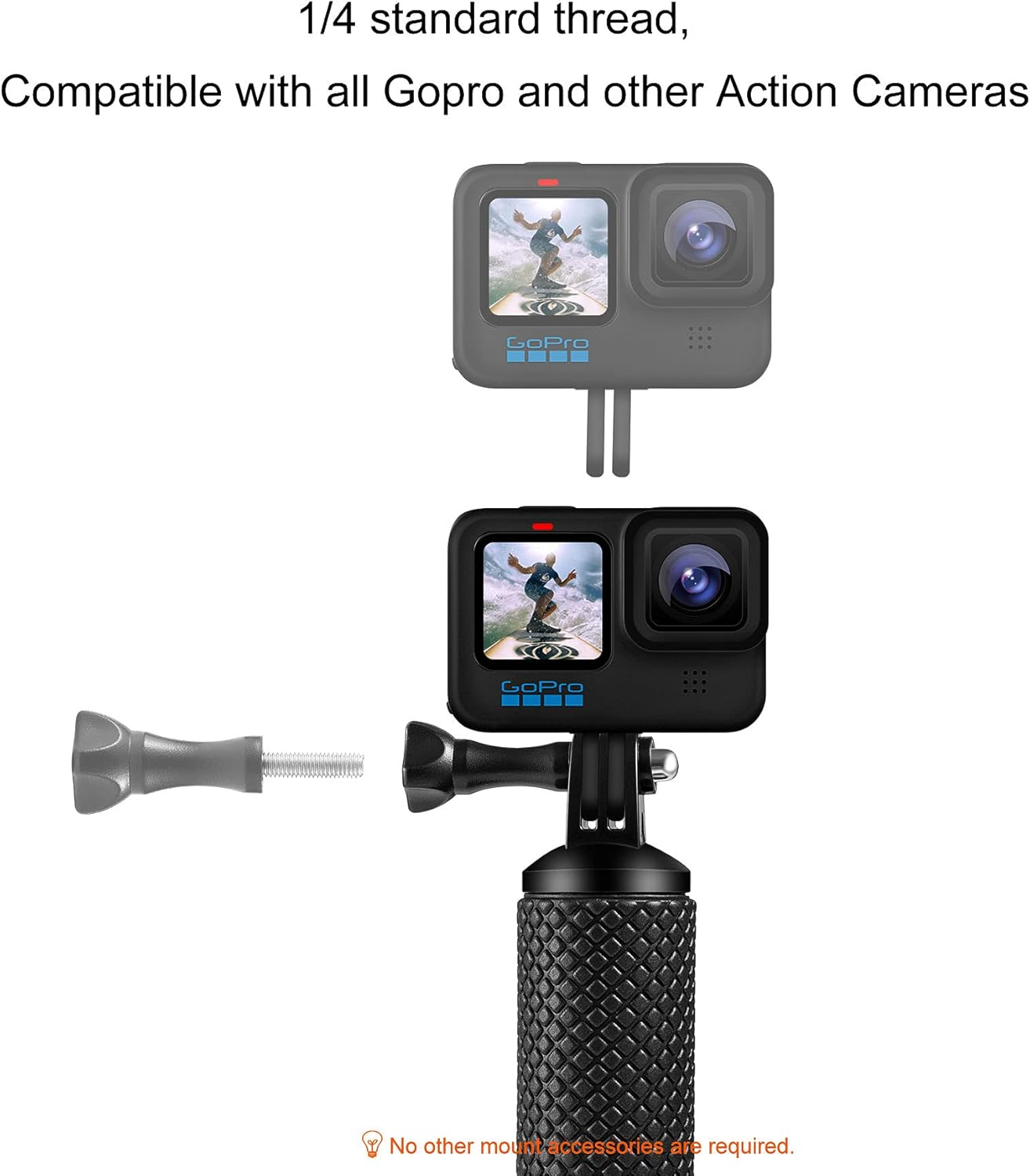 Floating Hand Grip, Waterproof Pole Mount for Gopro Hero 13/12/11/10/9/8/7/6/5/4/3/3+/2/1 Session, Handle Mount Accessories for Fusion AKASO DJI Osmo Action Cameras image number 2