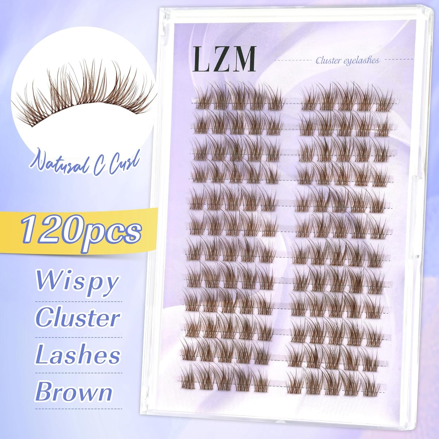 LZM Brown Cluster Lash Cat Eye Lash Clusters Thin & Invisible Band DIY False Eyelashes Natural Wispy Brown Individual Eyelash Extensions Cat-Eye 8-12Mm Mixed Length C/D Curl