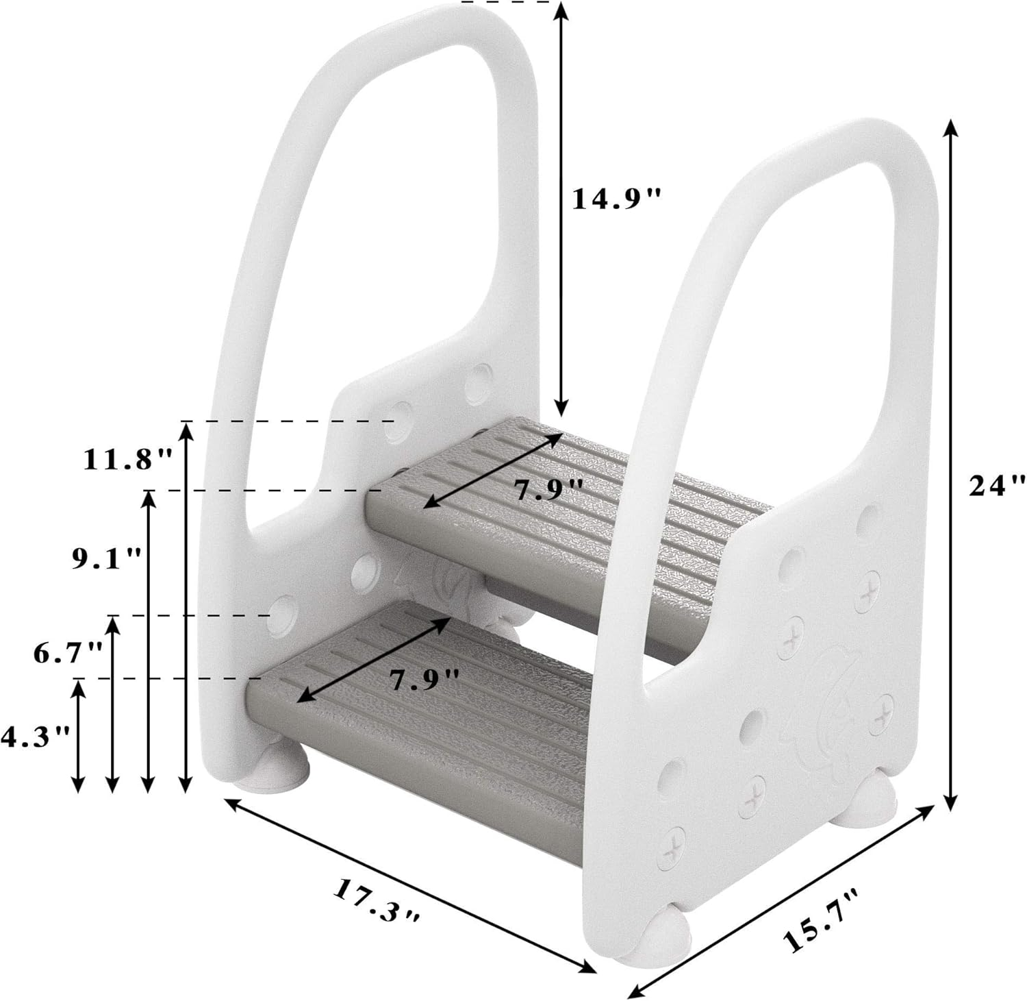 Two Step Stool with Handle for Toddler and Kids, Reaching Bathroom Sink, Toilet Potty Training (Gray, Height Adjustable) image number 5