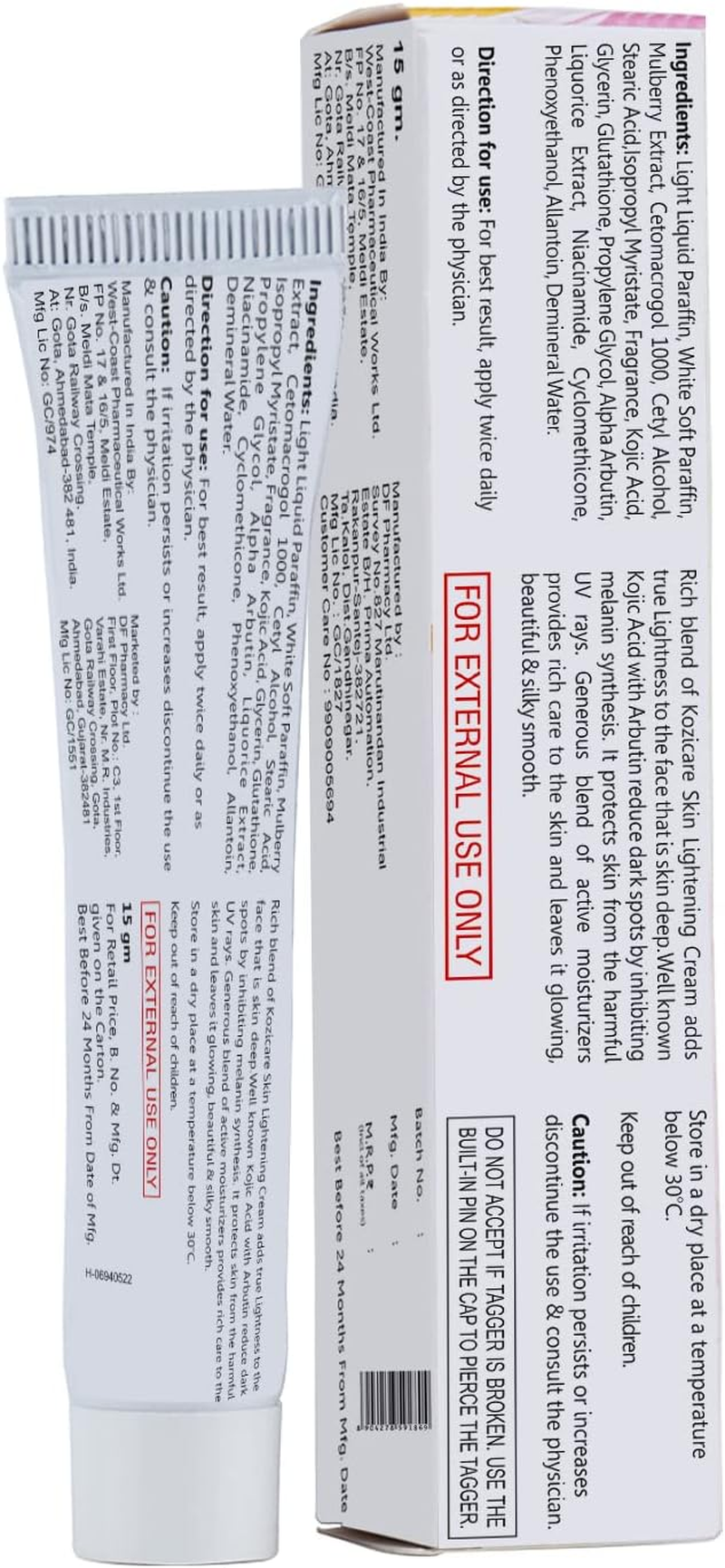 Kozicare Kojic Acid, Arbutin, Glutathione Skin Whitening & Lightening Cream,15G (Pack of 4) image number 4