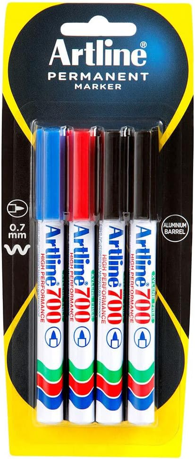 Artline 700, 170074, Permanent Marker, Bullet Nib, 0.7Mm, Assorted Colours, 4 Pack