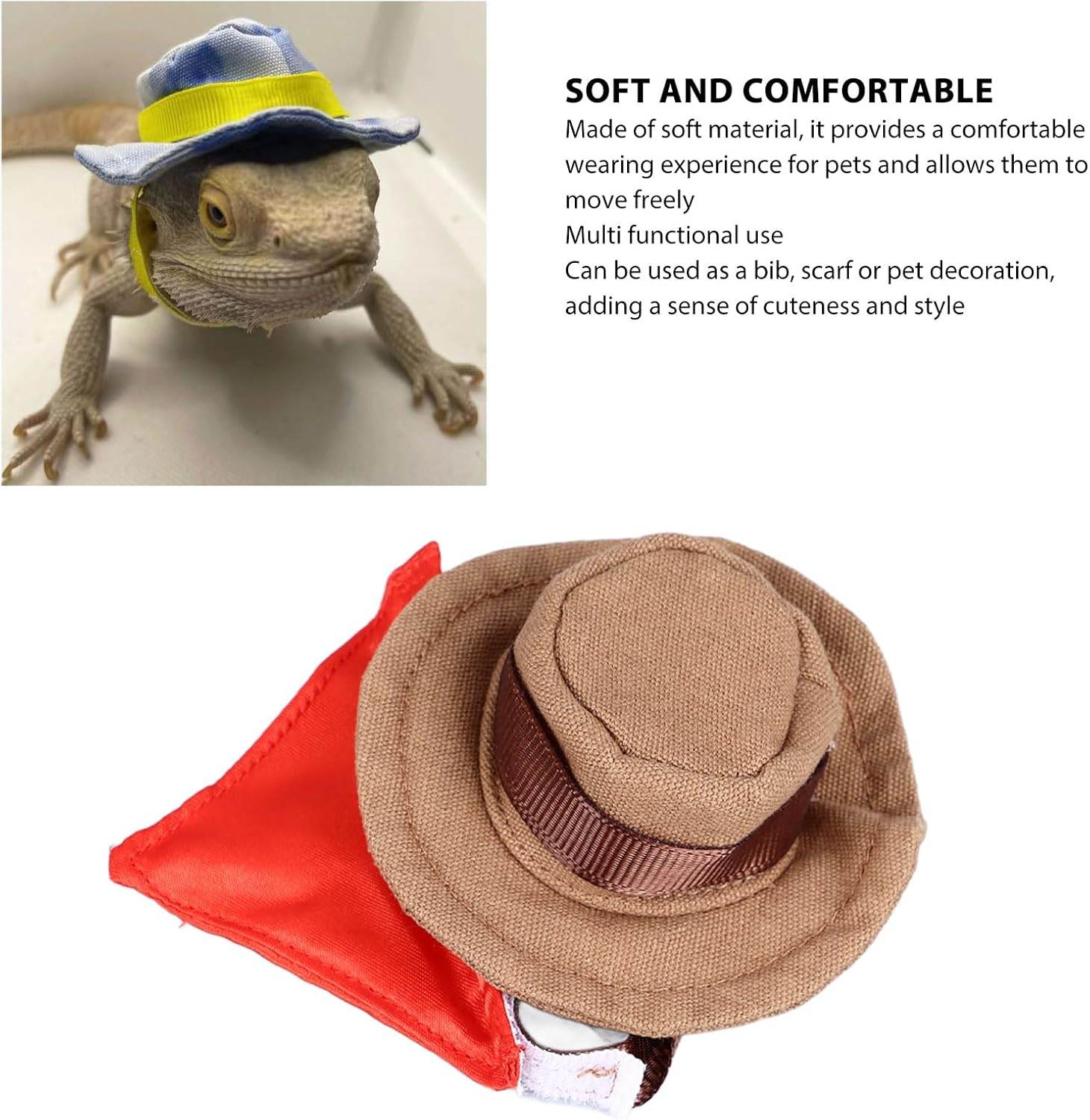 Bearded Dragon Cowboy Hat and Bandana Set, Halloween Lizard Reptile Costume Cool Pet Cap Small Animal Hamster Outfit Suit, Lizard Bandanas Lizard Bowler Hat for Hamster Lizard image number 4