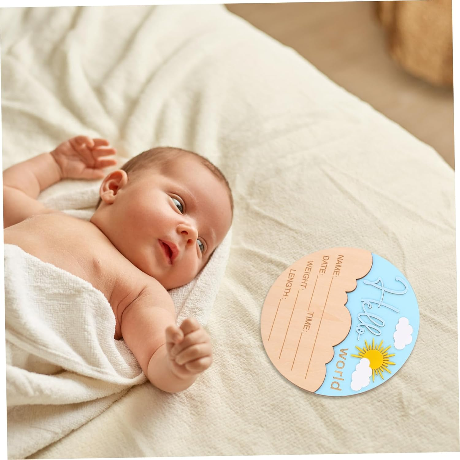 LIFKOME Newborn Announcement Sign round Wooden Plaque for Photo Props Unisex Birth Name Board Durable Hospital Nursery Decor Timeless Keepsake for Capturing Arrival image number 3