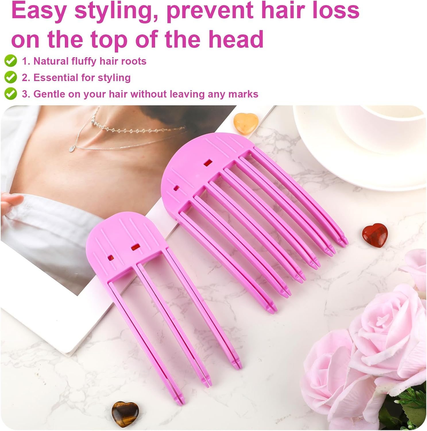 2Pcs Wind Shaping Styling Combs for Fluffy Bangs, Instant Hair Root Lifting Clips Easy High Crown Volume Tools Volumizing Hair Clips for Women'S Natural Voluminous Looks(Purple) image number 2