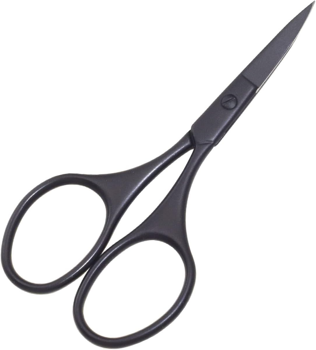 Multicolor Professional Grooming Scissors for Personal Care Facial Hair Removal and Ear Nose Eyebrow Trimming Stainless Steel Fine Straight Tip Scissors 3.9 Inch (Black Curved D) image number 2