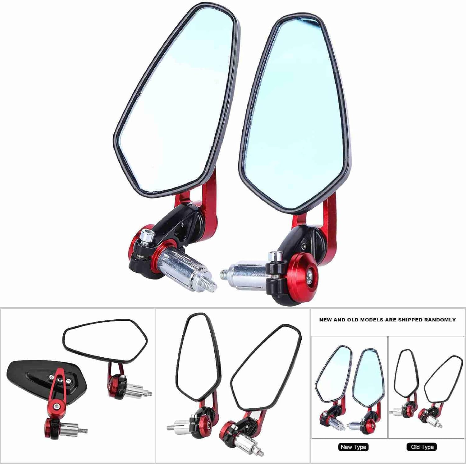 Universal Motorcycle Aluminum Alloy 7/8" 22Mm Bar End Mirrors with 360-Degree Adjustability and Clear Optic Glass in (Red) - Blue image number 6