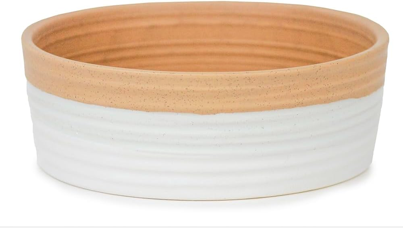 Barkley & Bella Dog Bowl Ceramic Heart, White&Brown - Dog Bowl, Handcrafted, Durable, Dishwasher-Safe, Heavyweight Stability image number 1