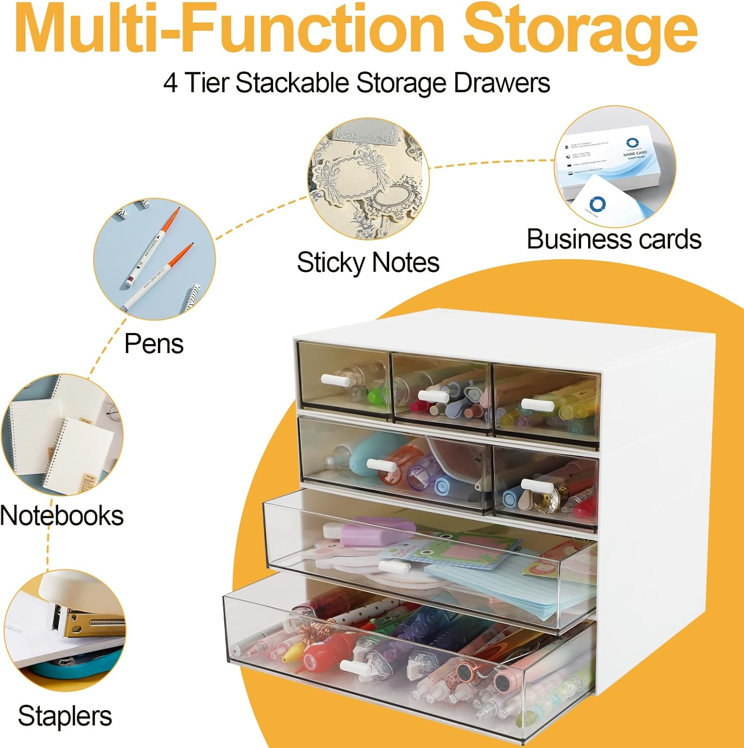 4 Tier Desktop Organizer with 7 Drawers, FHDUSRYO Stackable Desk Storage Box with Non-Slip Pads, Tidy Makeup Desk Organizer File Rack for Office Supplies, Home Storage image number 6