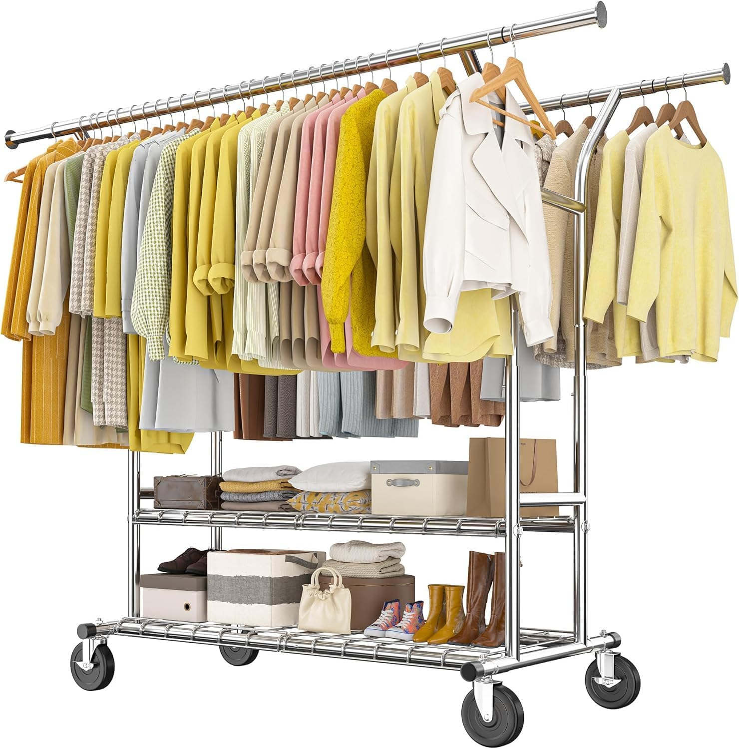 Clothes Rack Heavy Duty Clothing Rack with Wheels Load 630LBS Clothing Racks for Hanging Clothes Rolling Clothes Rack Adjustable Garment Rack Commercial Portable 74" Wx 25" Dx70 H image number 5