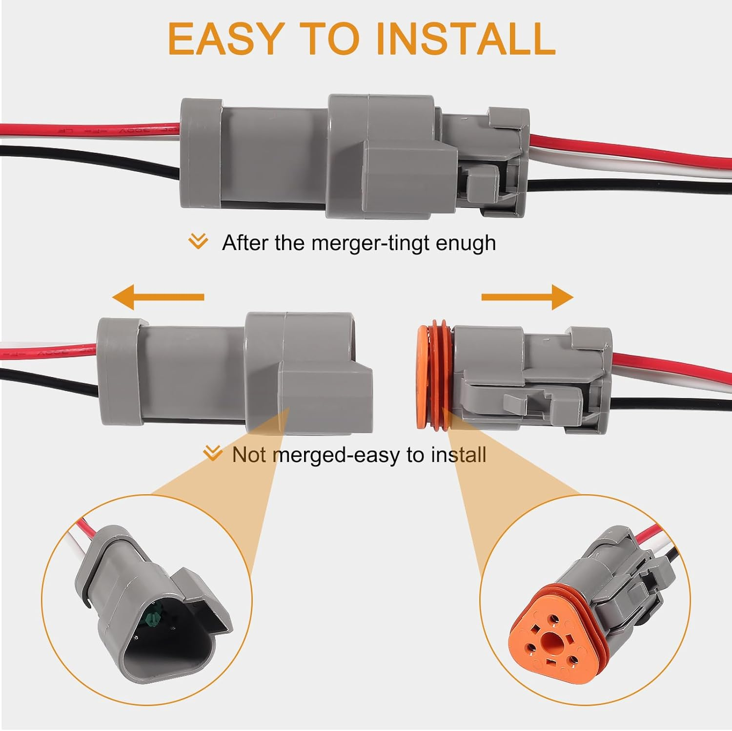 DIANN 3 Sets 3 Pin DT Connectors Waterproof Kit 3 Pin Connectors Male and Female Wire 16 AWG Waterproof Male Female Plug Socket Quick Disconnect for Car Truck Boat image number 1