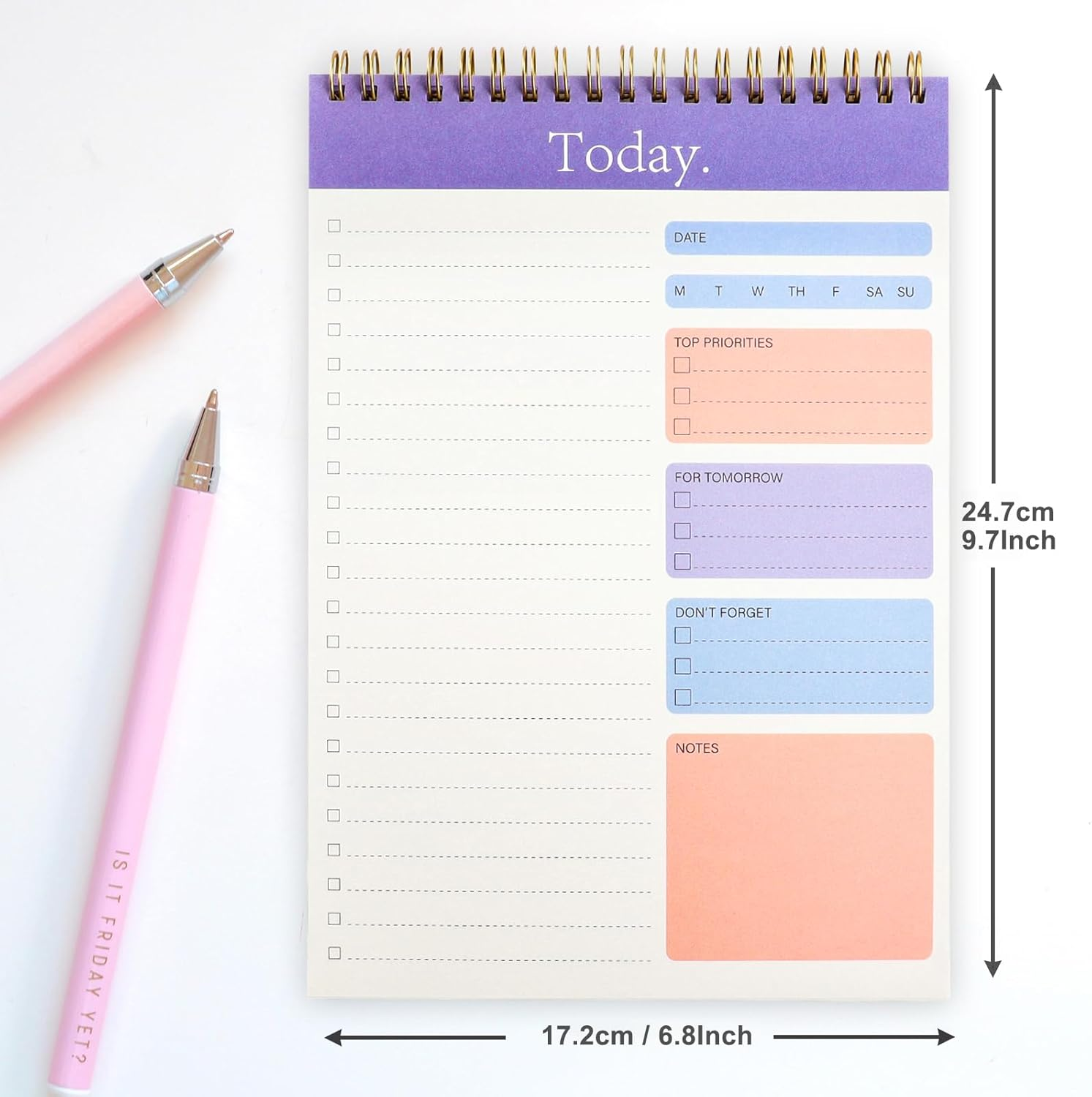 Ztowoto Daily Planner for Productivity52 Days Spiral to Do List Notebook，Undated Student Daily Planner 6.8 * 9.7Inch ，To Do List for Planning,Daily Goals,To Do List Pad(Purple)