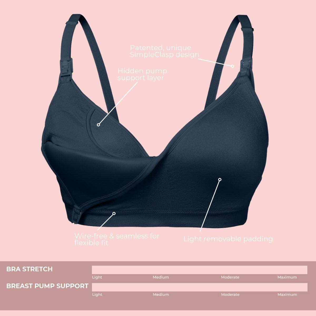 Supermom Hands Free Pumping and Nursing Bra - Hands Free Nursing Bra for Pumping - Breastfeeding Bras for Women, Black - Seamless, Large image number 4