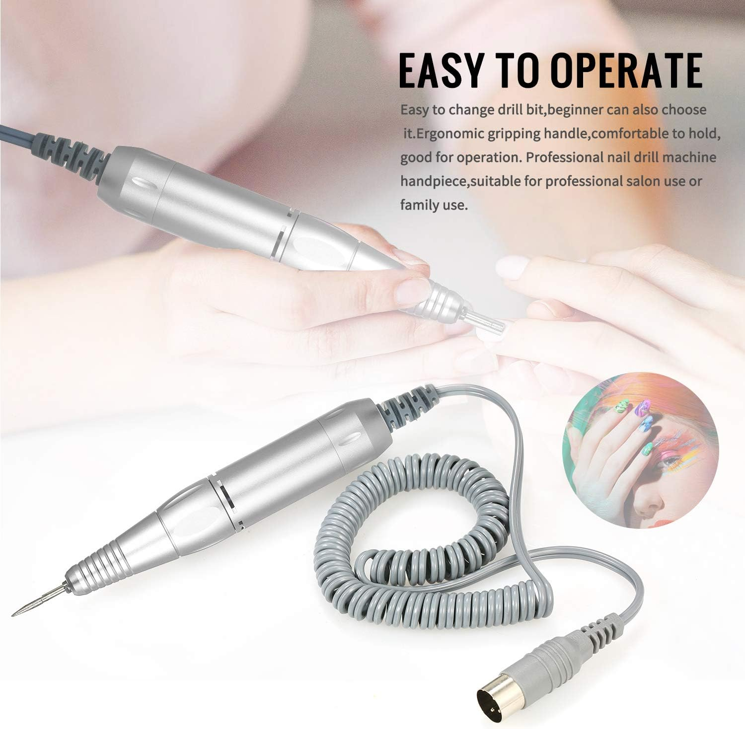 Professional Electric Nail Art Drill Handle File Polish Grind Machine Handpiece Manicure Pedicure Art Accessories Sliver - Silver image number 3