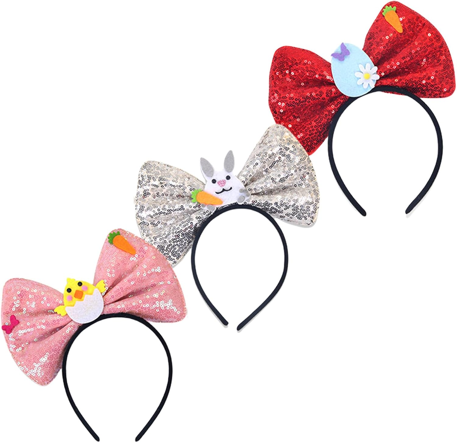 Danolt Pack of 3 Easter Bunny Ears Headband, Rabbit Ears Headband for Women, Girls, Children image number 1