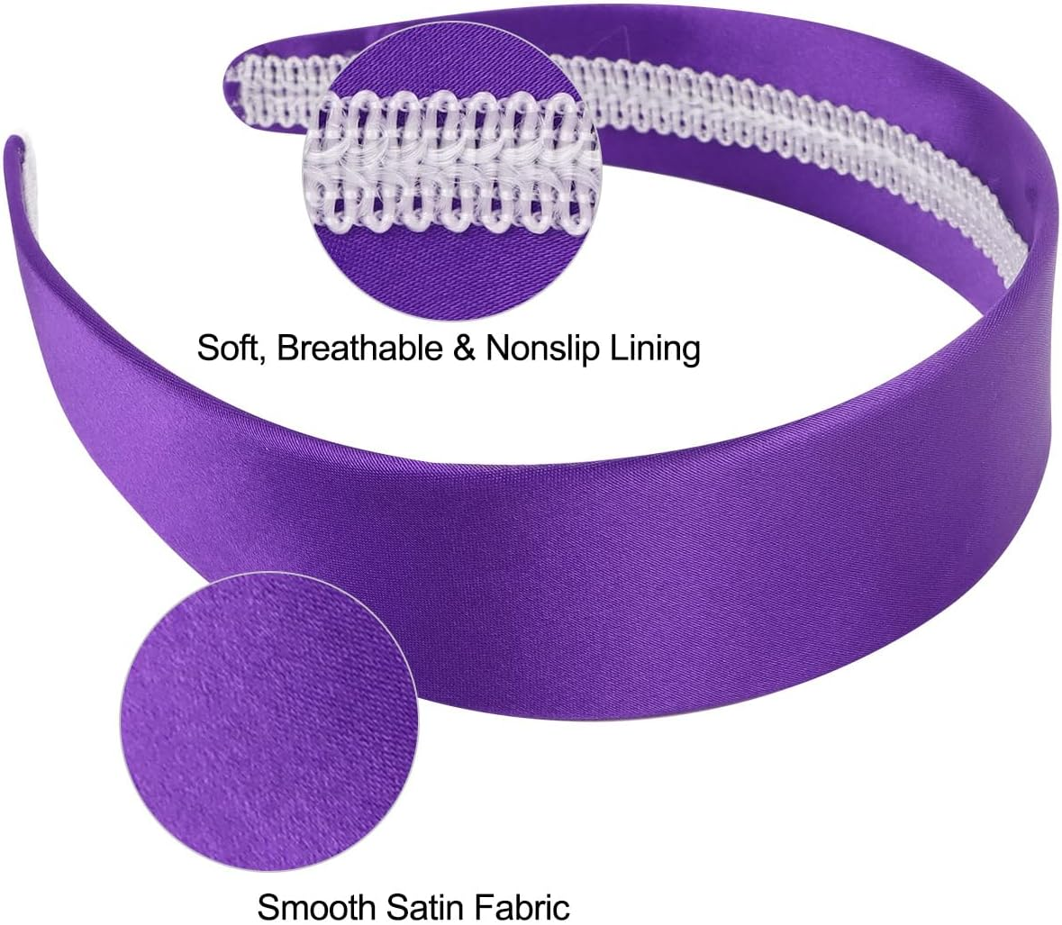 Wecoe Dark Purple Headband 1.6 Inch Wide Silk Satin Headband Women Non Slip Fashion Plain Head Band Solid Hair Band DIY Holiday Hair Accessories for Women Girls Diademas Para Mujer Gifts image number 2