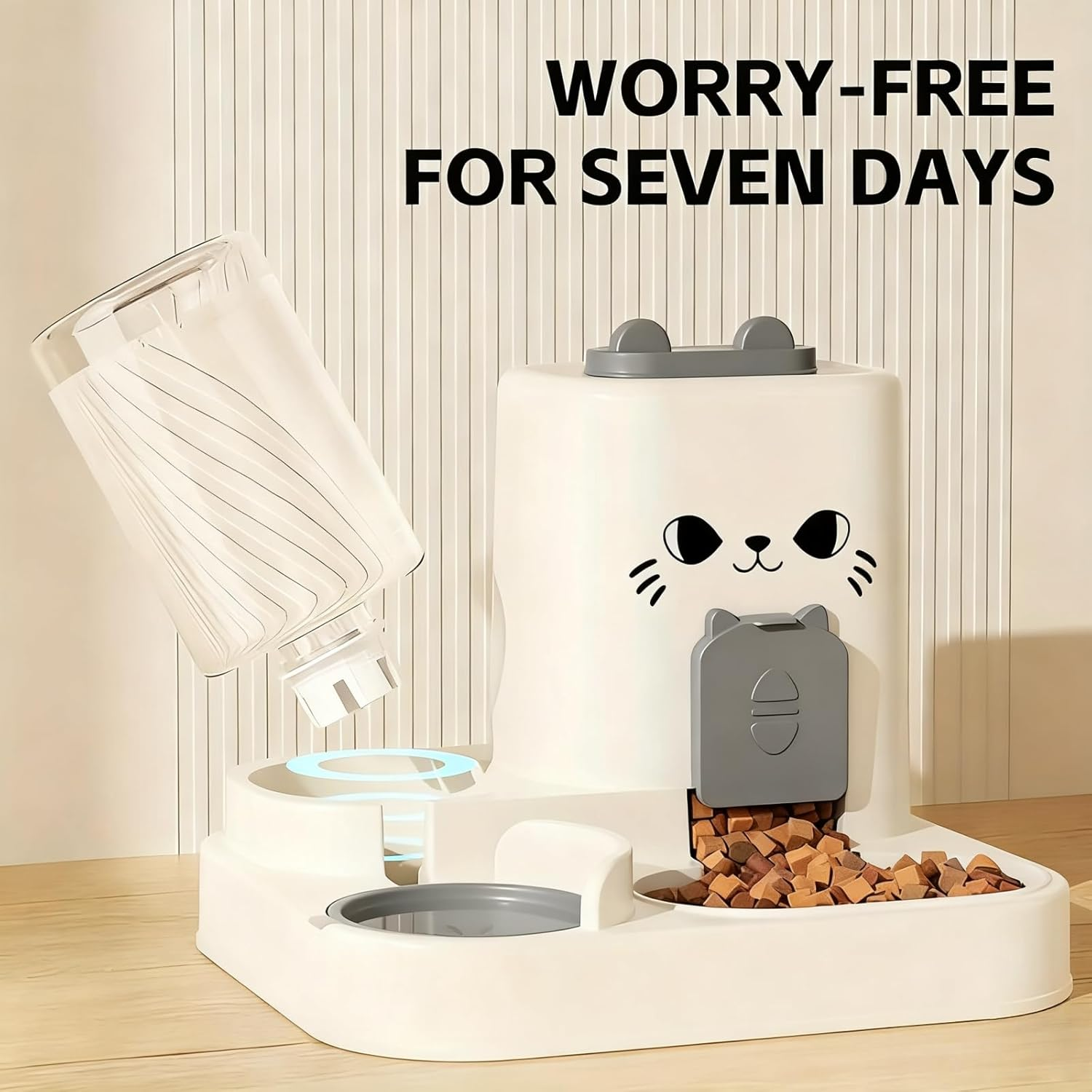 XXYSPT Utomatic Cat Feeder and Water Dispenser Set, 2-In-1 Pet Food Dispenser with 2.3L Dry Food Container and 1L Water Bottle, Gravity Feeding System for Cats and Small Dogs